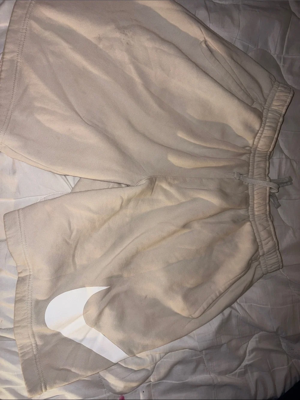 Nike Beige Mens Athletic Shorts with White Swoosh